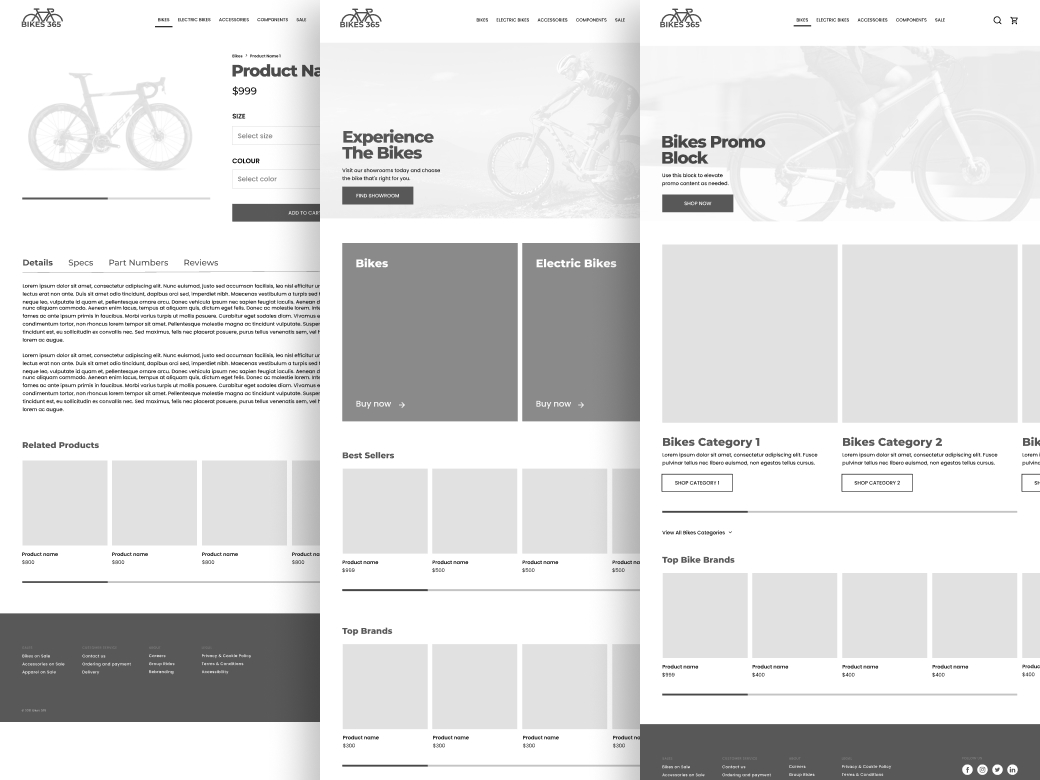 Bikes 365 shop wireframes