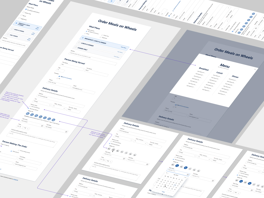 Meals on Wheels website wireframes